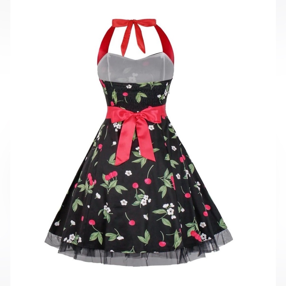 Hepburn Style Halter Tulle Black Printed 1950s Dress